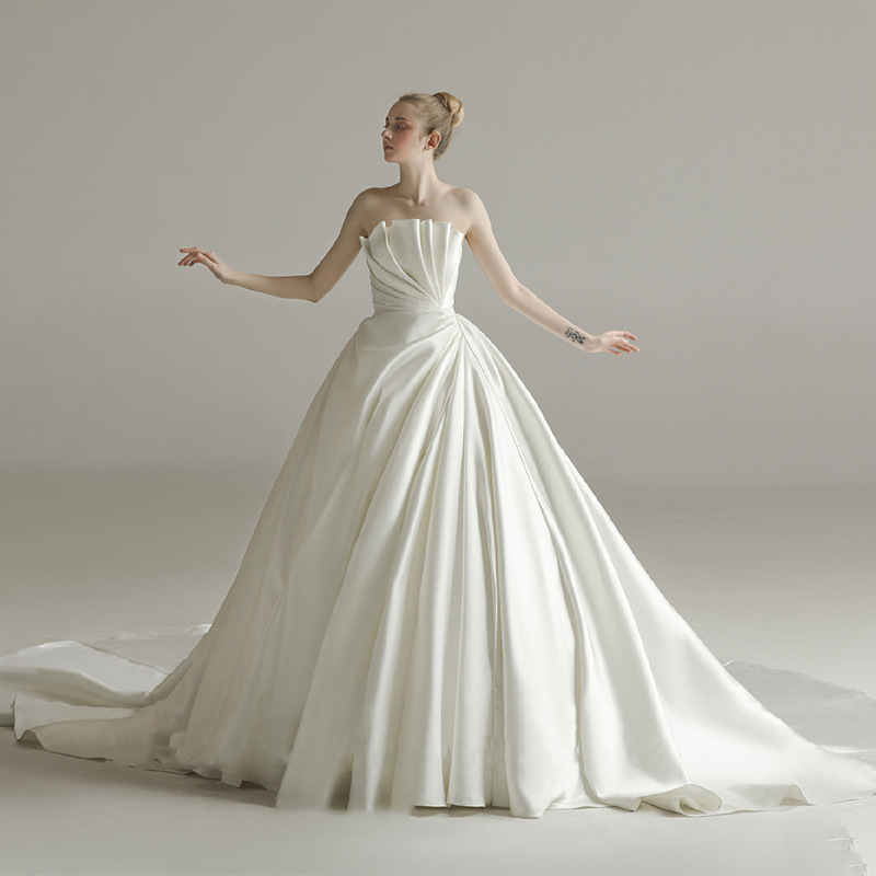 Dubai satin Ball Gown Wedding Dresses 2023 Plus Size Bridal Gowns Sheer Long train elegant Luxury vestido de novia Bride Gowns new white boho wed-image-906633413