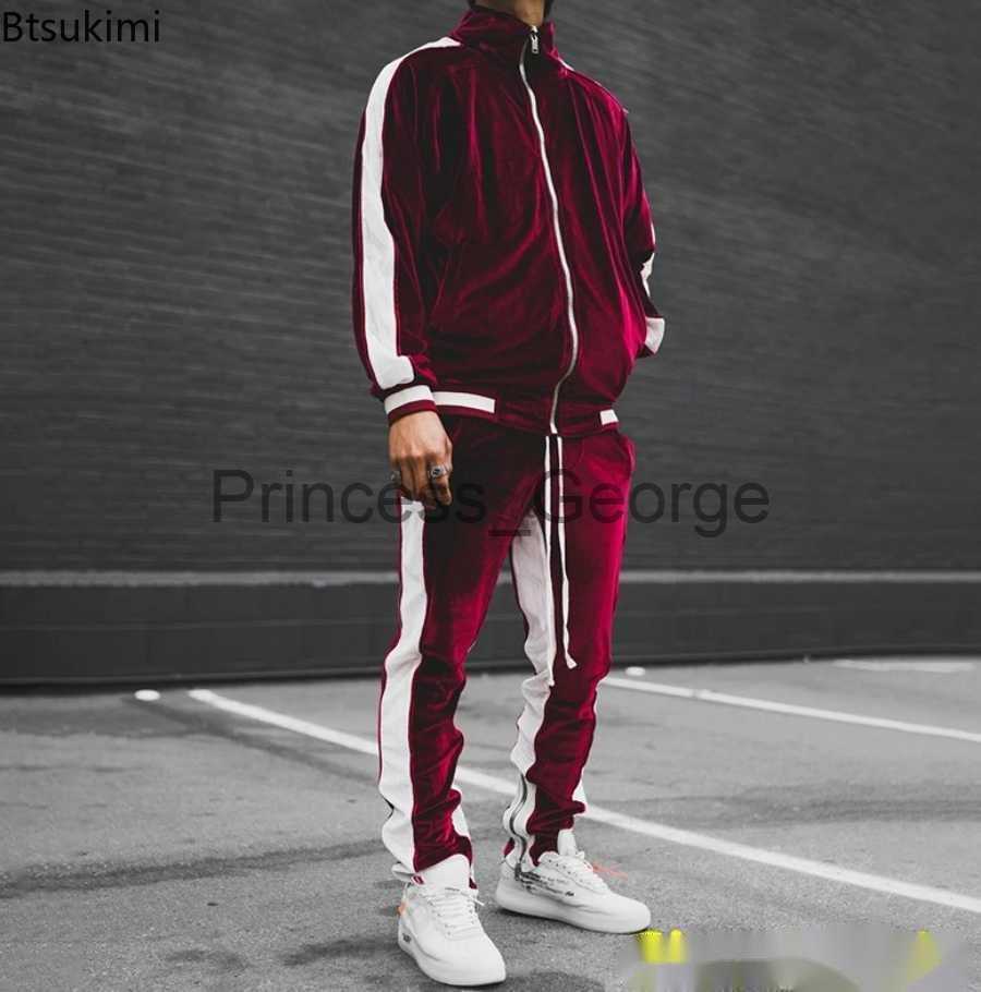 Men's Tracksuits New 2023 Spring Autumn Men's Velvet Set Sport Suit Male Velour Thick Hoodies Pants Warm Sweatshirt Sportswear Tracksui-image-880439994
