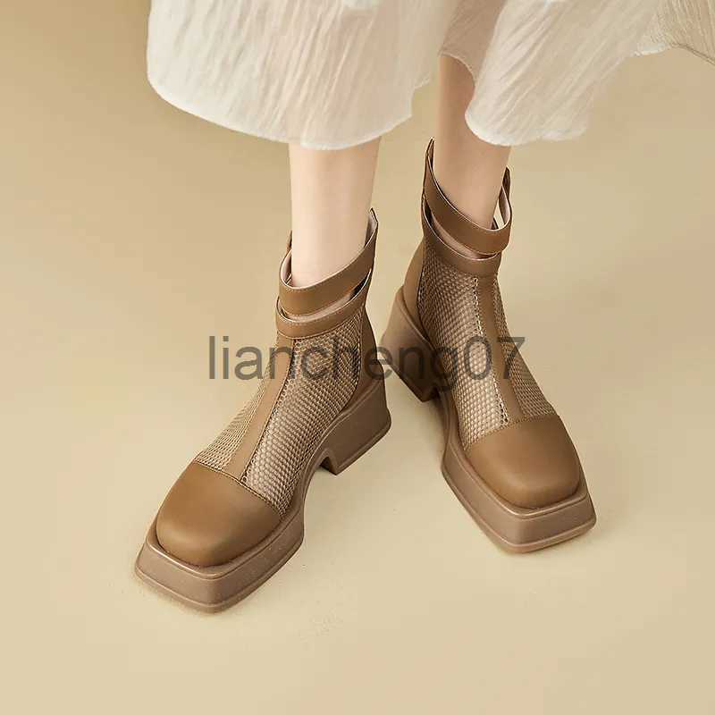 Boots 2023 New design summer women's ankle boots thick heels women's shoes women's square toe boots women's cool boots net boots