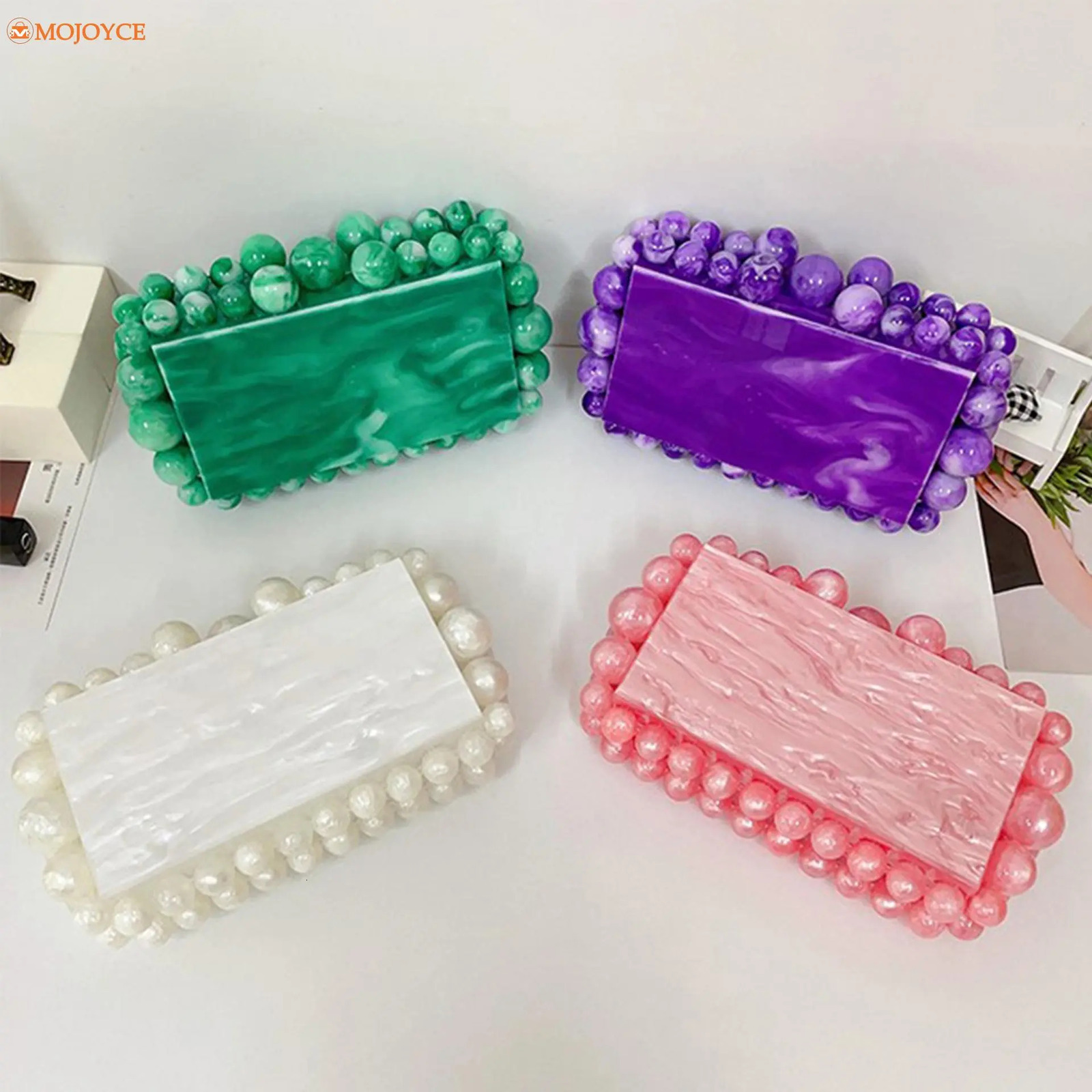 Evening Bags Women's Clear Acrylic Box INS Fashion Candy Color Handbags Purses Pearl Chain Evening Clutch Bags For Wedding Party 230927-image-906764056
