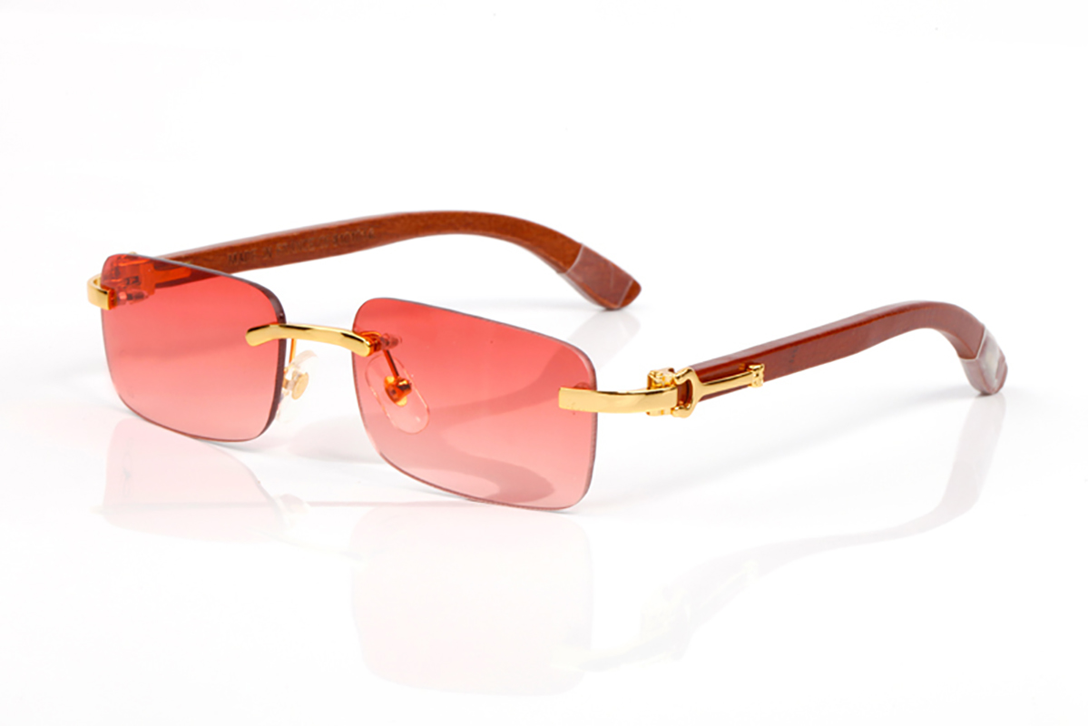 Rimless Rectangle Sunglasses Designer Women Mens Vintage Sun Glasses Frame Blue Lens Wooden Eyewear Man Anti-Blue Light Buffalo Horn Glasses With-image-907137729