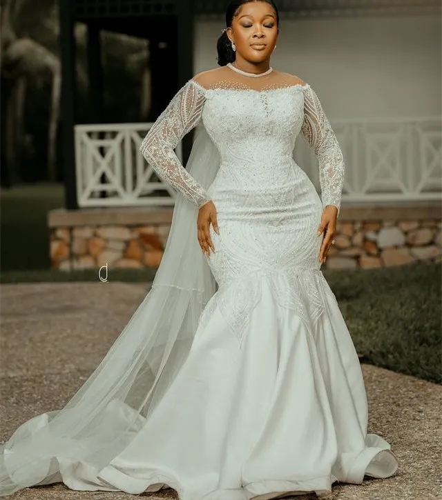 Robes de mariée de sirène ivoire 2024 |Robes nuptiales de taille ASO EBI plus