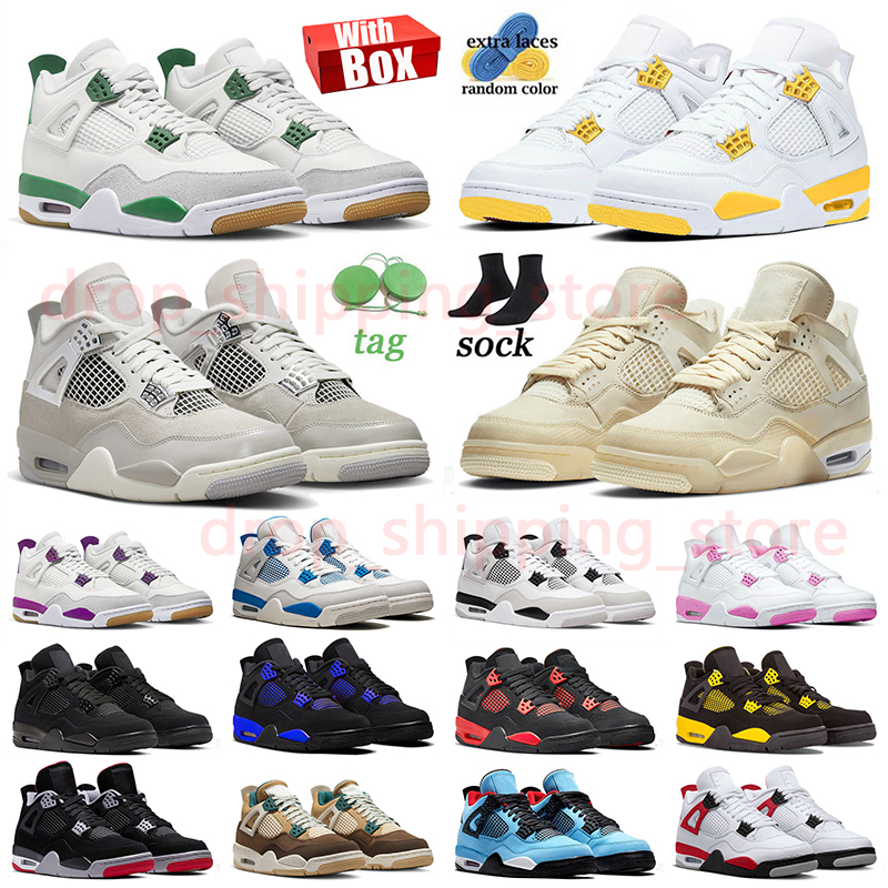 With Box Nike Air Jordan 4 Basketball Shoes Retro 4s Top Jumpman Red Cement Off White Sail Military Black Infrared for Men Women Trainers Sneaker