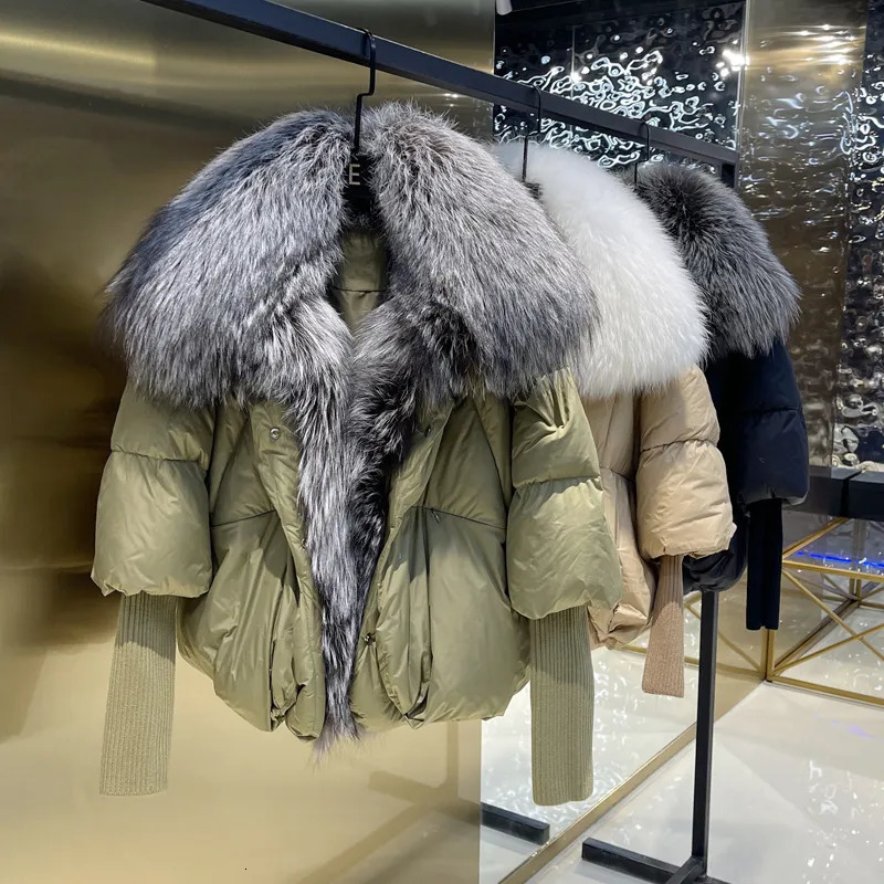 Women's Down Parkas Janveny Winter Women Puffer Coat White Duck Down Jacket Super Large Real Silver Fur Collar Fashion Female Parkas Outerwe
