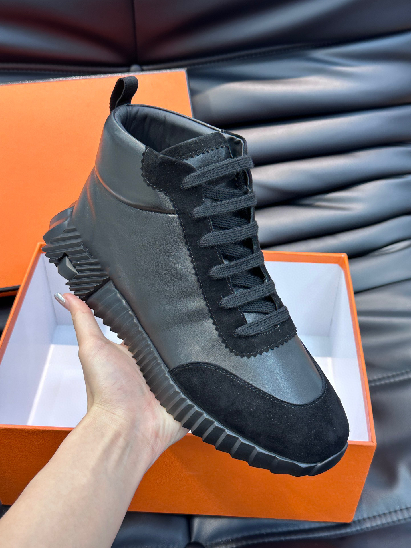 High Quality 26S/S Bouncing Sneakers Shoes Men Technical Canvas Suede Goatskin Sports Comfort Mesh Leather Rubber Sole High top Trainers Des Chaussu