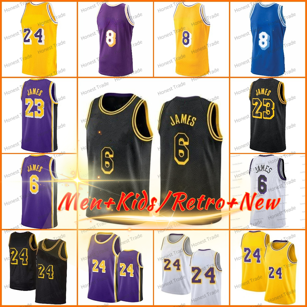 Vintage Bryant Hommes Enfants 23 James 6 Maillot de basket-ball Jaune Blanc 24 Maillots Hommes Garçons Maillots cousus 1996- 97 1998 Chemises rét