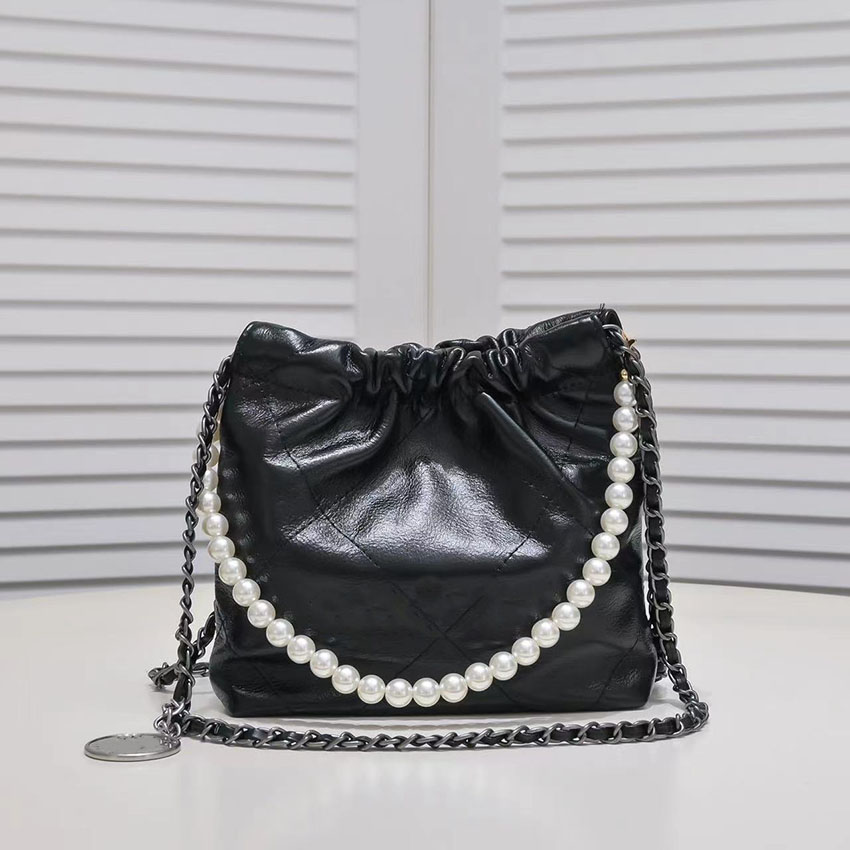 Large Tote Bag Women Black Luxury Designer bag CC Letter Leather Pearl Purse Gold Metal Embellished Shopping Chain Bags Wallet Handbags