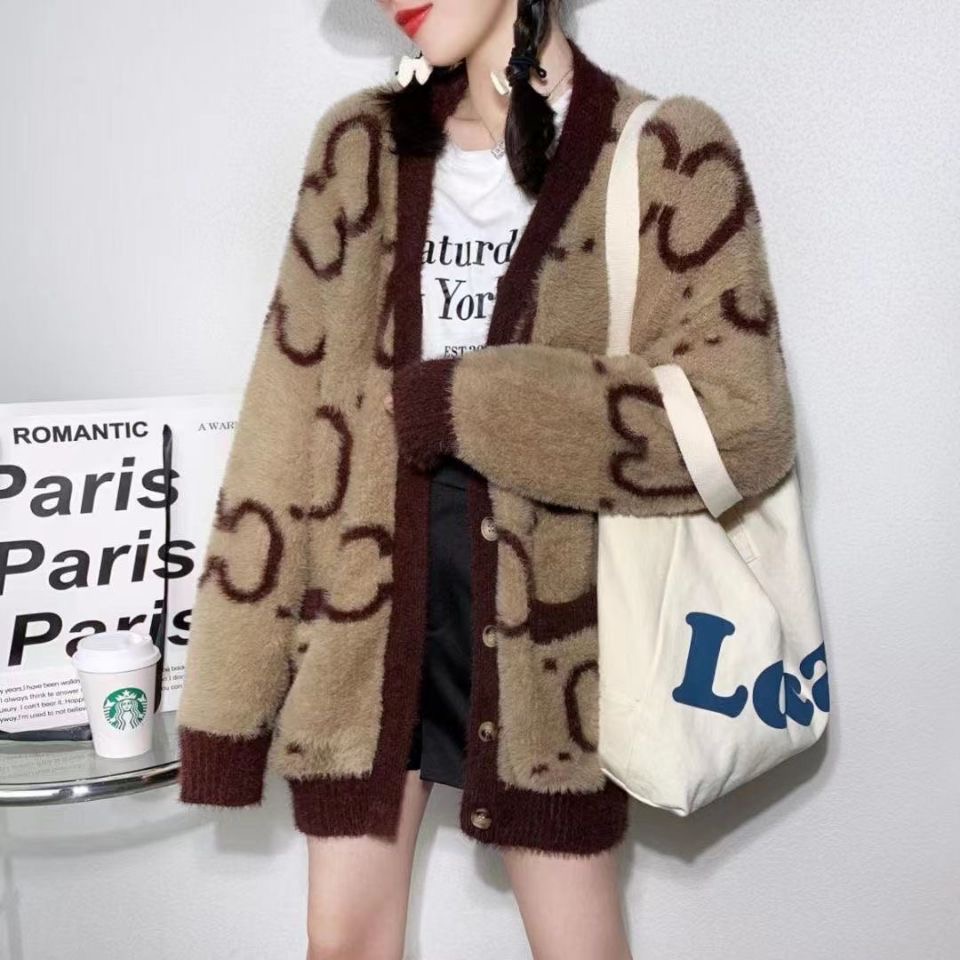 spring and autumn new g mohair knitted cardigan double jacket women sweater loose top Jackets