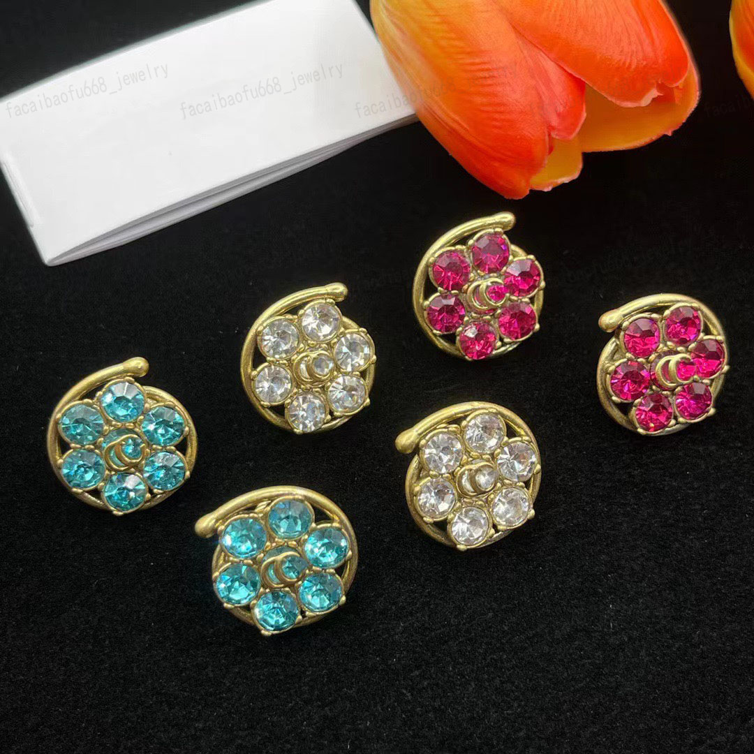 Boucles d'oreilles de créateur, boucles d'oreilles en laiton avec double alphabet en cristal, à la mode vert/argent/rose rouge/3 couleurs, Saint-
