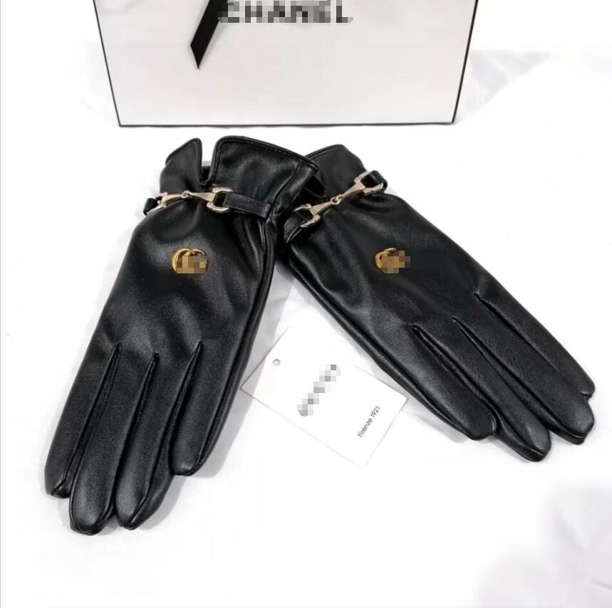 Fashion Women PU Leather Gloves Fur Inside Brand Mittens Five Fingers 3 Colors With logo With Tag Wholesale 888