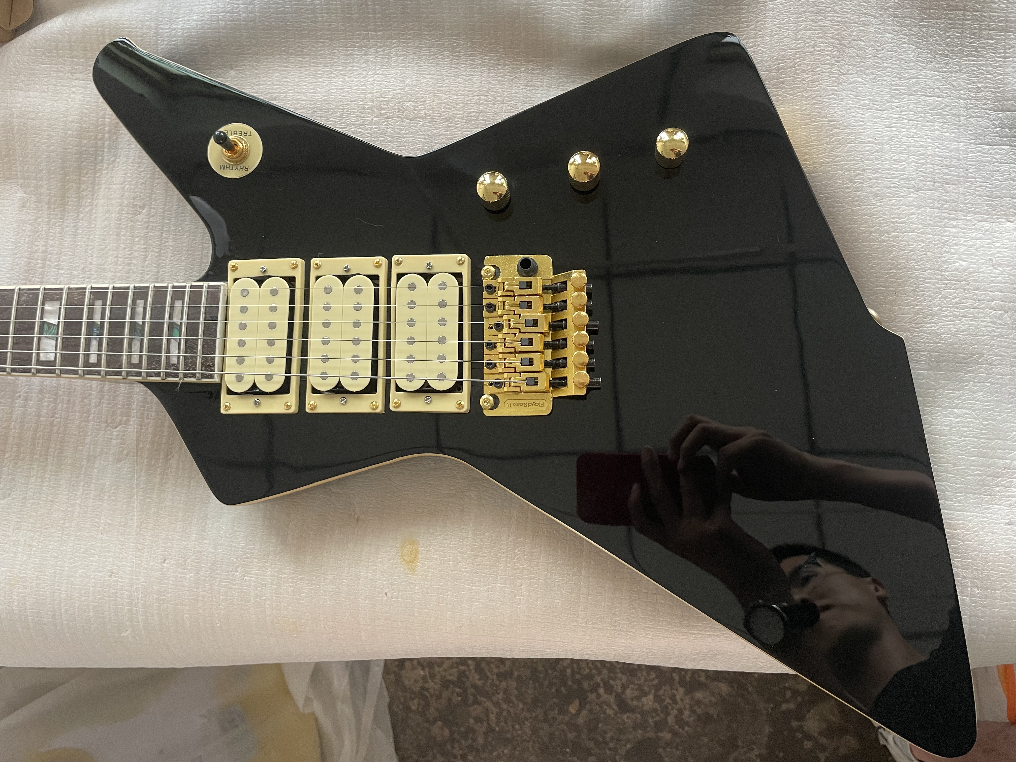 Rare Destroyer Black Phil Collen Electric Guitar Floyd Rose Tremolo Bridge Gold Hardware Abalone Pearl Block Inlay 3 Pickups-image-907080610