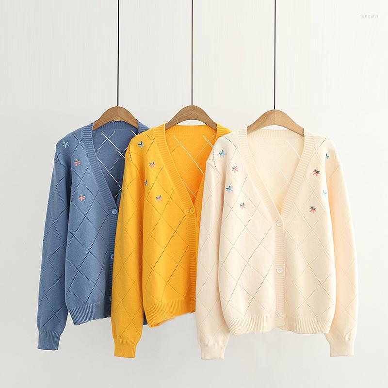 

Women's Knits Floral Embroidery Chic Single-breasted Knittd Women Cardigan 2023 Winter Warm Coat Korean Style Female V-neck Soft Jumpers, Blue