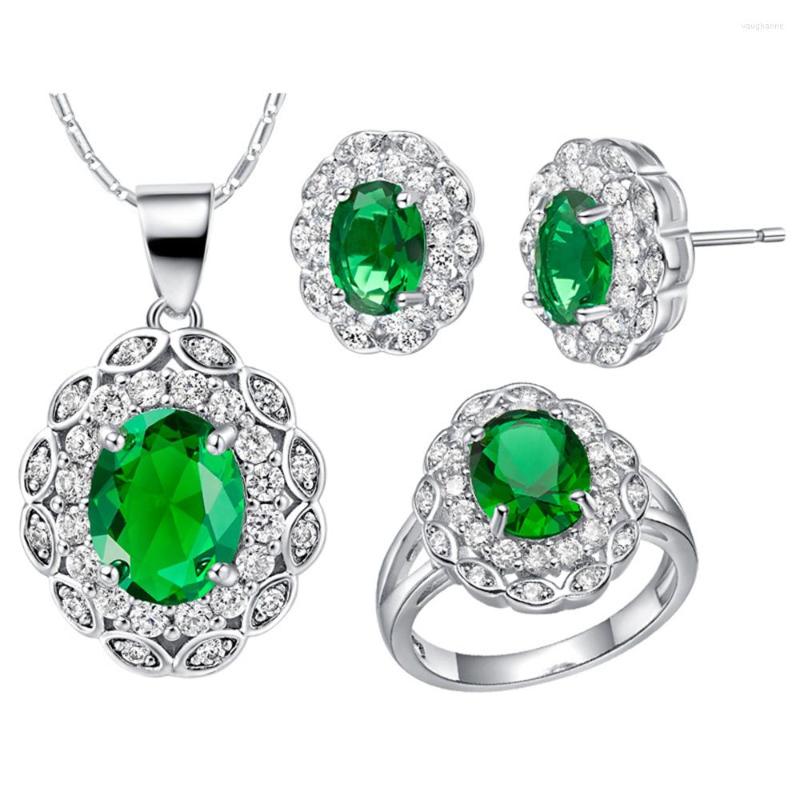 

Necklace Earrings Set Seanlov 2023 Fashion Green Dark Blue Oval Crystal Cubic Zirconia Engagement Jeweley For Women Earing Jewelry, Picture shown