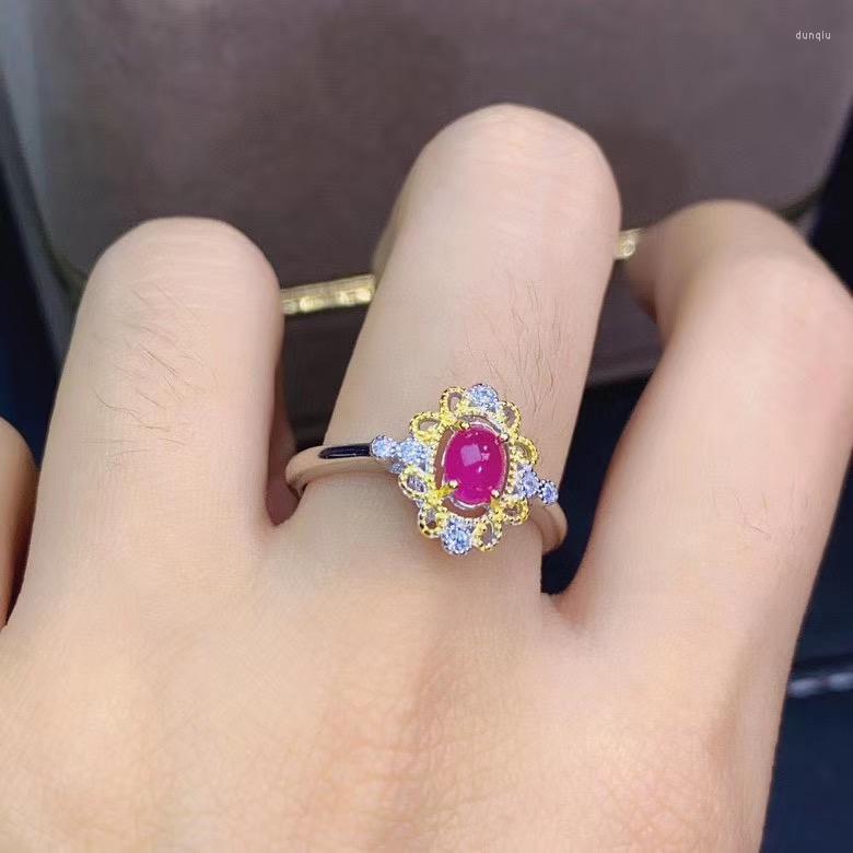 

Cluster Rings The GiftFor Your Girl Friend Genuine Real Ruby Natural And Ring Woman 925 Sliver
