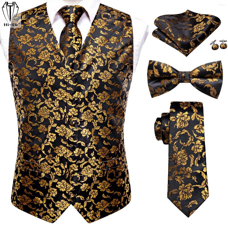 

Men' Vests Hi-Tie Gold Blue Red Green Black Silk Mens Vest Tie Bowtie Hanky Cufflinks Set Jacqaurd Waistcoat Sleeveless Suit Jacket For Men, Mj-0045-lh-2107