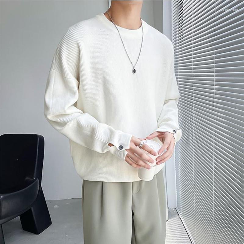 

Men's Sweaters Autumn Winter Fashion Man Cool Boy Casual Men's Loose Tess Knitted Pullover Sweater Soft Button Warm, White