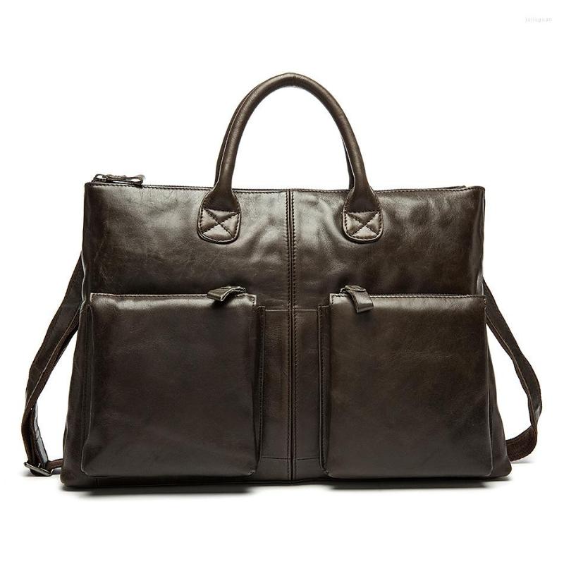 

Briefcases Genuine Leather Men Bag Bolso Hombre Vintage Laptop Computer Casual Male Briefcase Ordenador, Black