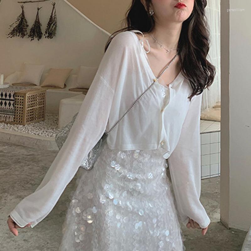 

Women's Knits Women's Summer Cardigan Seaside Beach Thin Sun Protection Clothing Early Autumn Short Knitted Air-conditioning Shirt, Gy