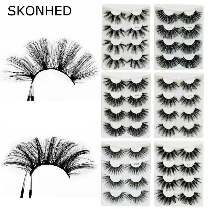 

False Eyelashes SKONHED 4 Pairs 25MM Lashes 6D Mink Hair Fluffy Soft Thick Long Wispies Eye Makeup Tools Cruelty-free