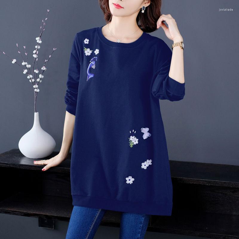 

Women's Blouses Women's Spring Autumn Style Blouse Shirts Printed Embroidery Long Sleeve Elegant O-neck Temperament Tops DD8331, Blue