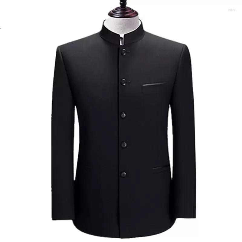 

Men's Suits Men's & Blazers Chinese Style Mandarin Stand Collar Business Casual Wedding Slim Fit Blazer Men Suit Jacket Male Coat, Black