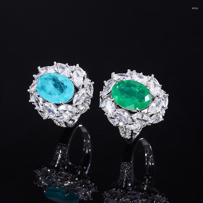 

Cluster Rings S925 Full Body Silver Color Treasure Imitation Palaiba Emerald Dan Shaped 10 14 Bikou Bracelet Ring