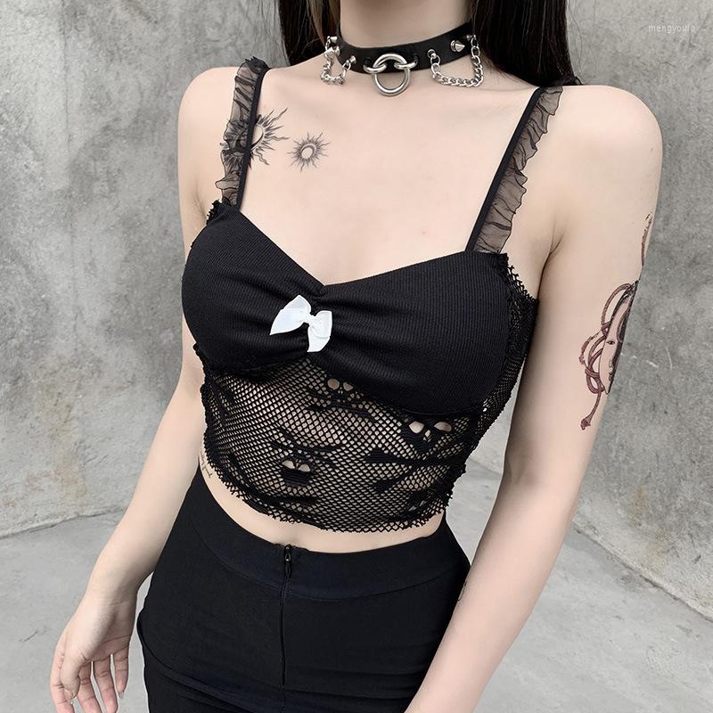

Women' Tanks Harajuku Spaghetti Straps Camisole Black Skull Print Lace Short Unk Sexy Backless Women Summer Cropped Tops