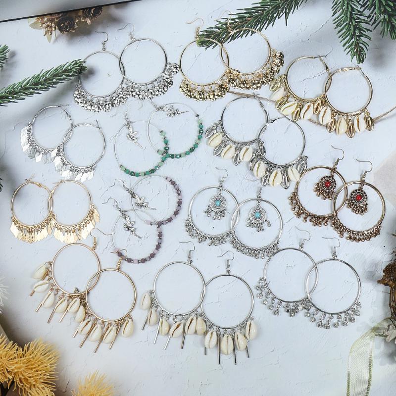

Dangle Earrings Women's Big Round Elegant Gold Silver Color Ear Rings Geometric Circles Fashion Tassel Jewelry Ornaments