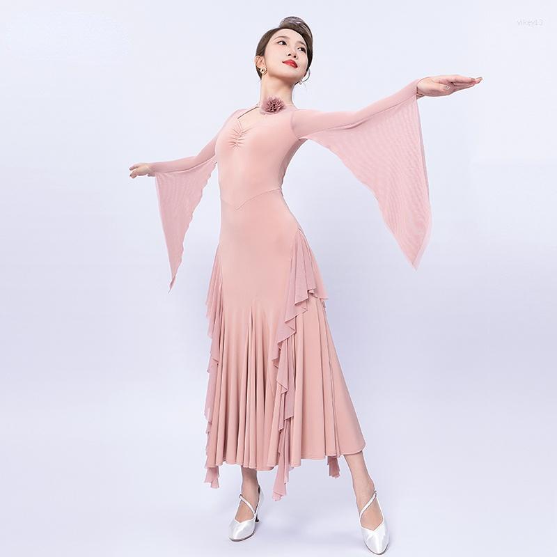

Stage Wear NY08 F3001 Flower Lotus Female Ballroom Dance Dress Professional Waltz Tango Dancing Practice Costumes Expansion Mesh, 001