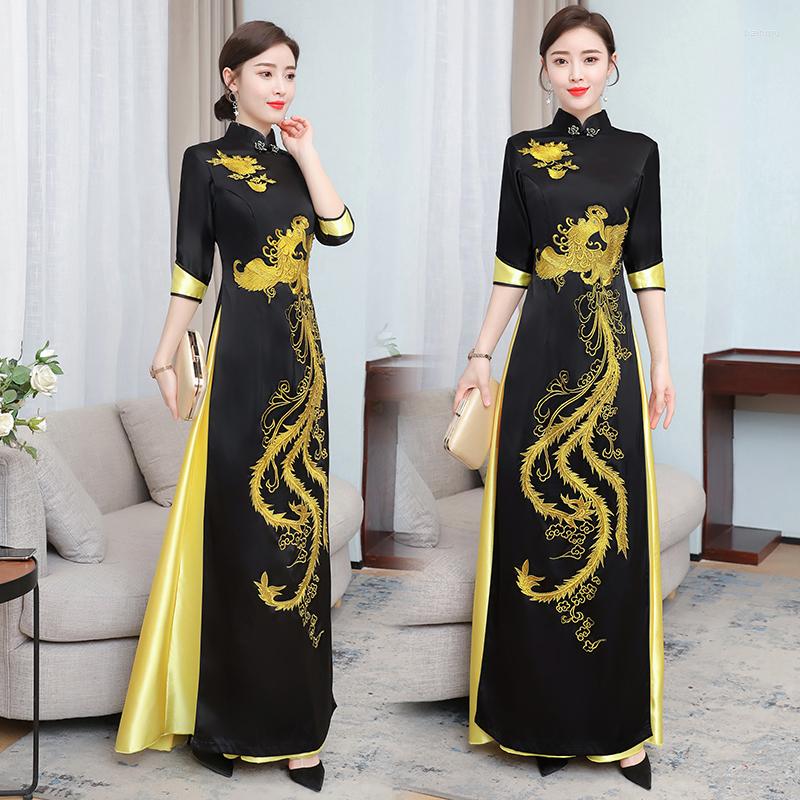 

Ethnic Clothing Chinese Style Black Cheongsam Robe Harajuku Dragon Embroidery Dress Vintage China Traditional Qipao Long Oriental Dresses
