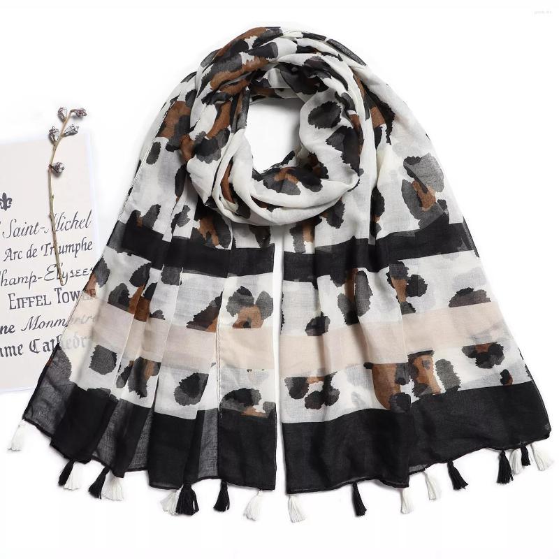 

Scarves 2023 Est Women Leopard Printed Scarf Cotton Voile Shawls 6prints