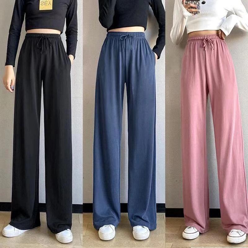 

Women' Pants Ladies Ice Silk Light Wide Leg Girl Pure Color High Waist Loose Wild Straight Casual Sports 2023 Fashion, Wt