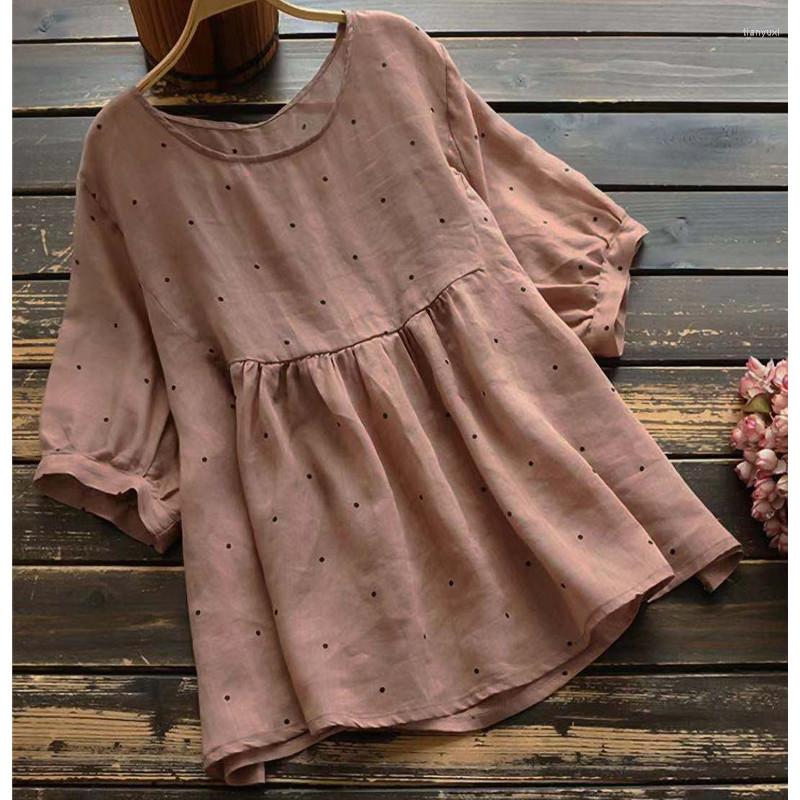 

Women's Blouses 2023 Tshirt Casual Short Sleeve Loose Pullover Print Puff Pleated Top Women Blouse Camisas, Pink