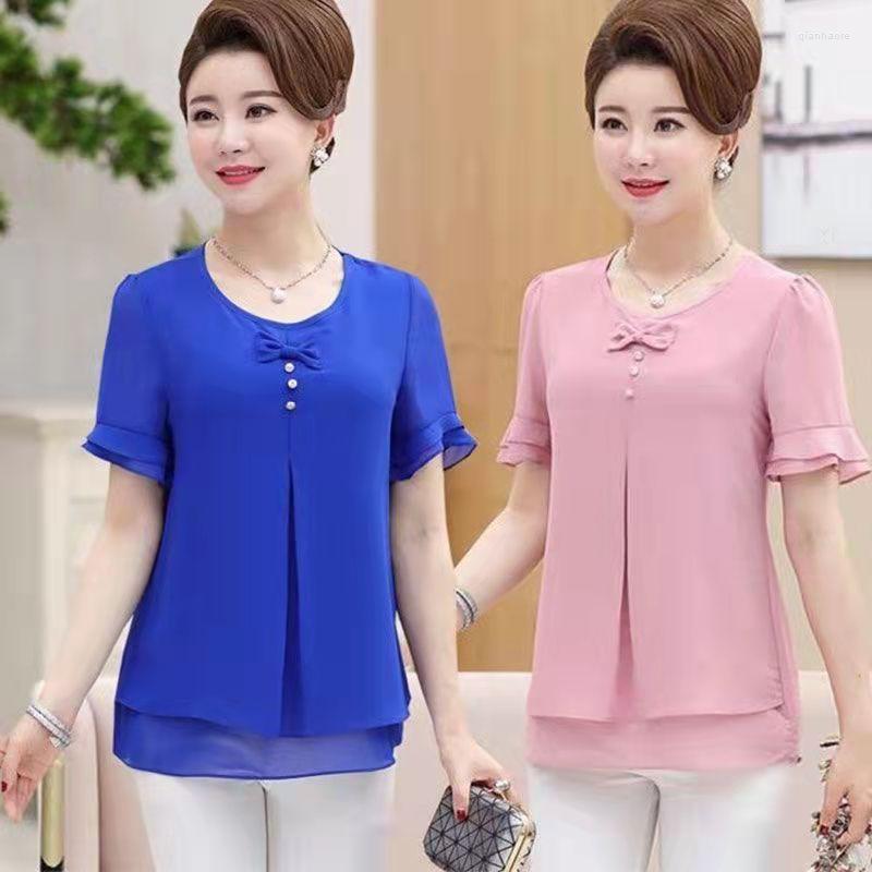 

Women's Blouses Summer Mother Clothing Casual Loose 5XL Flare Short Sleeve Chiffon Shirt Female Blouse Top Women Pullover, Green