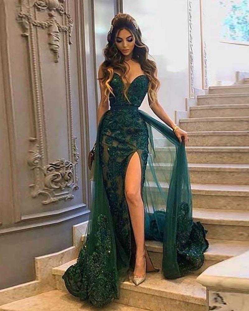 

Party Dresses 2023 Sweetheart Black Evening Sleeveless Strapless Appliqued Neck Luxury High Slit Sequined Backless Prom Gowns, Khaki