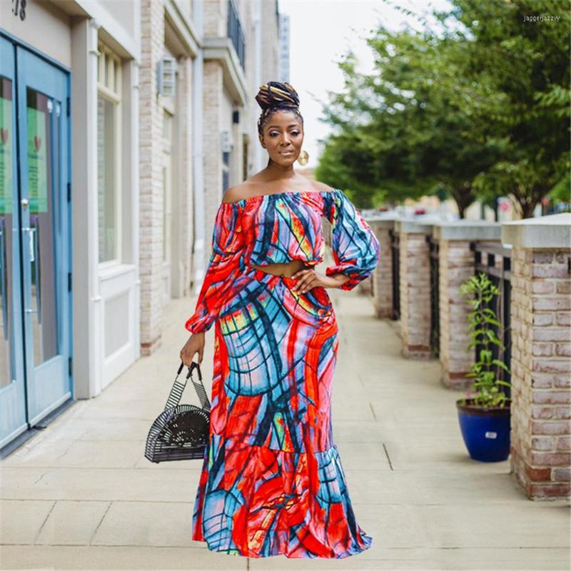 

Tracksuits Plus Size Women's Clothing Summer Sexy Off Shoulder Tie Dye One-neck Fashion Maxi Skirts Suit Elegant Wholesale Drop, Green