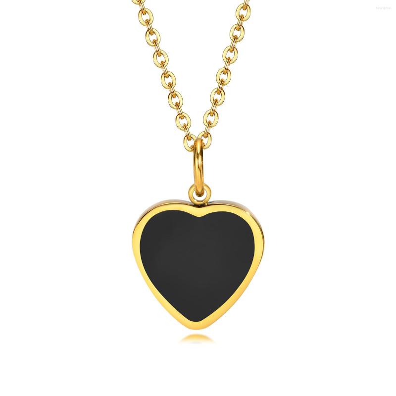 

Pendant Necklaces Black Enamel Heart Necklace Stainless Steel Locked Women Simple Jewelry