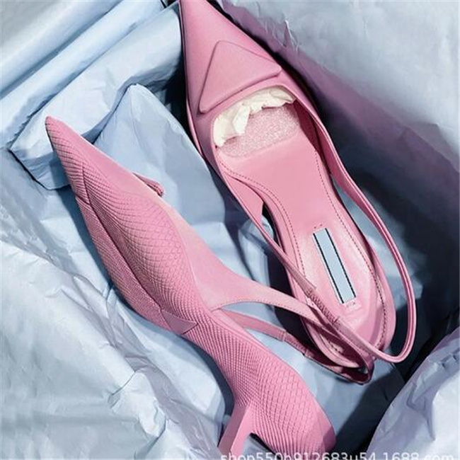 

Fashion dress shoes Brushed Leather Slingback High-Heeled Pumps powder pink Aqua White black wedding sandal luxury summer designer party slipper womens sandals