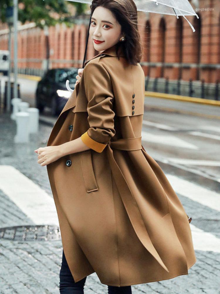 

Women's Trench Coats 2023 Spring And Autumn Women's Long Knee Length British Style Slim Fit Temperament Windbreaker Clothing, Brown