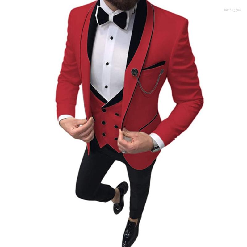 

Men's Suits 2023 Wedding Dress Three Piece Set Slim Fit Jacket Trousers Double Breasted Vest Luxurious Tuxedo High Quality Blazers, Red