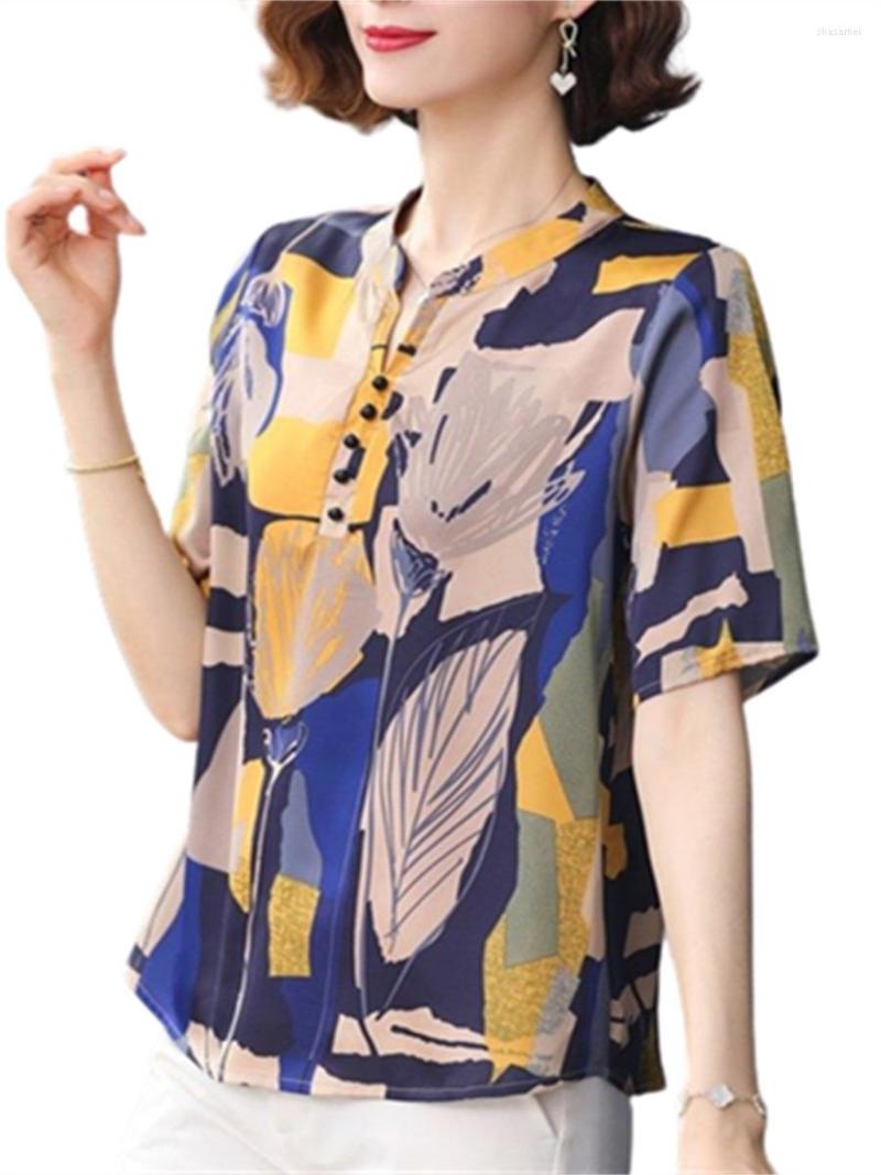 

Women's Blouses 5XL Large Size Women Spring Summer Shirts Lady Fashion Casual Short Sleeve V-Neck Collar Printing Blusas Tops WY0484, Blue