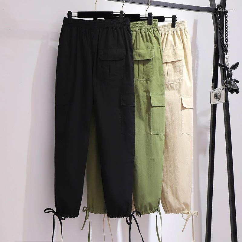 

Pants 150Kg Plus Size Women's Spring Summer Drawstring Cotton Cargo Loose Casual Cropped Trousers 5XL 6XL 7XL 8XL 9XL 3 Colors, Black