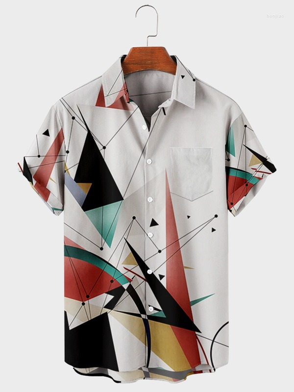 

Men' Casual Shirts Men Clothing 2023 Summer Geometric Prismatic 3D Digital Printing Trend Loose Short-sleeved Shirt Men' Top