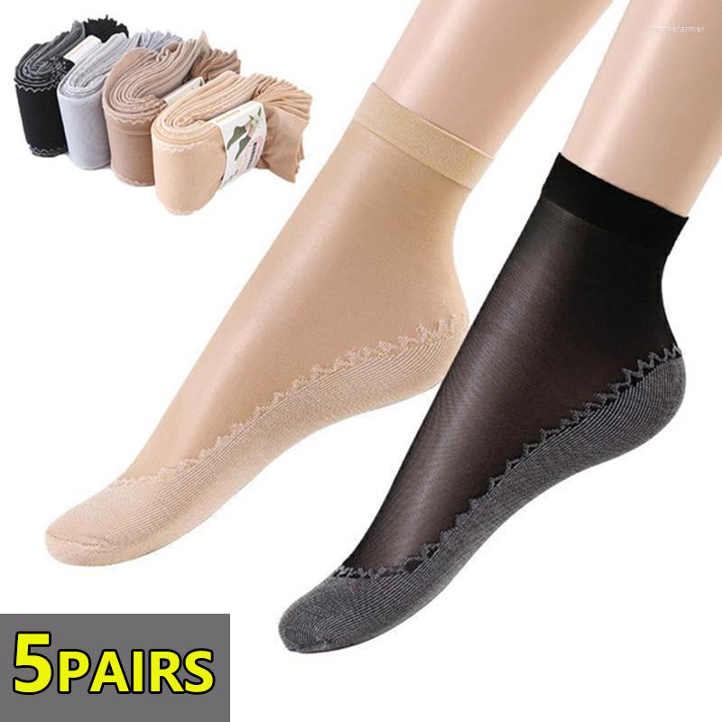 

Women Socks Summer Soft Silk For Breathable Bottom Non-Slip Transparent Thin Ladies Sandals Short Sock Nylon Slippers, Black