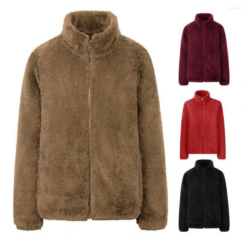 

Women's Jackets Women Fluffy Fleece Sweatshirt Pullover Solid Color Stand Collar Zipper Thicken Winter Jacket Coat For Outdoor Women's, Red