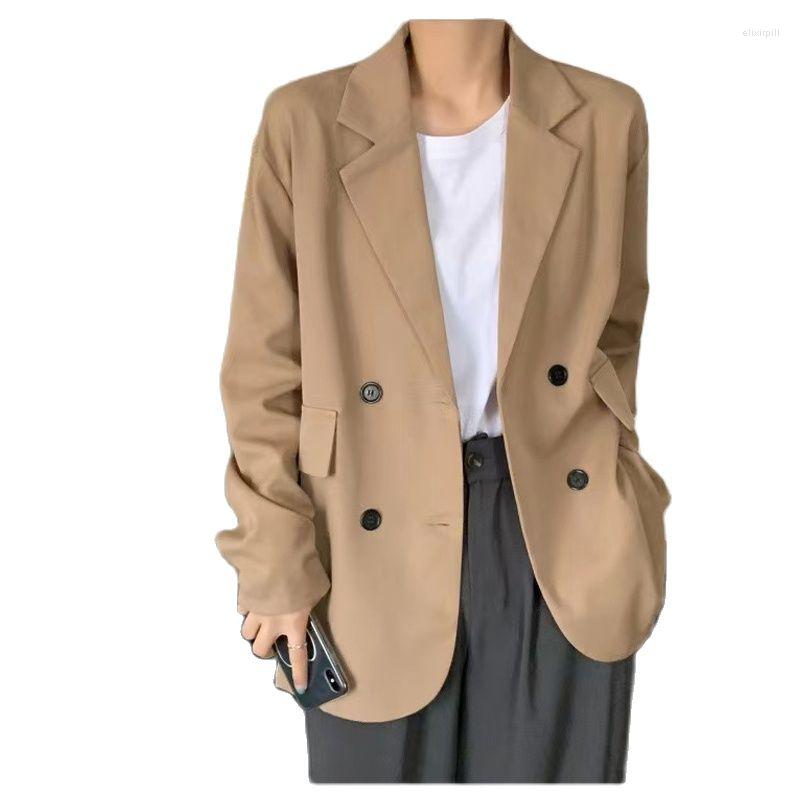 

Women' Suits Ladies British Style Office Double Breasted Blazer Retro Notched Collar Long Sleeve Coat Fashion Top, Black