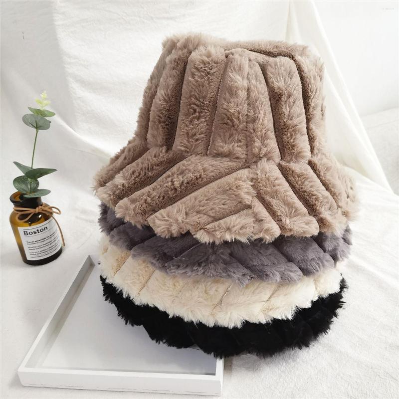 

Berets Autumn Winter Warm Faux Fur Bucket Hat Women Soft Velvet Fisherman Cap Lady Tourism Outdoor Flat Top Hats, Color1