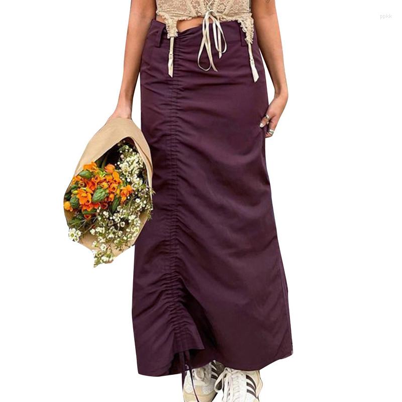 

Skirts Women Long Vintage Fall Clothes 2023 Drawstring Solid Color Casual Party Skirt Streetwear