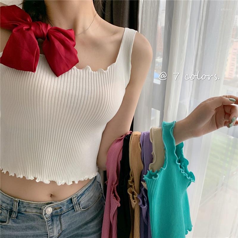 

Women's Tanks Women's Slim Knitting Simple Ruched Camisole Tops Female Knitted Purple Thin Tank Top Sleeveless Basic Solid T Shirts For, Black