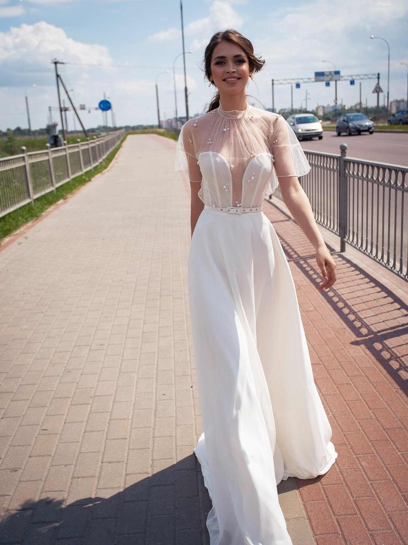 

Wedding Dress Tulle High Collar Beaded Short Sleeves Formal Gowns For Bride A Line Long Vestidos De Fiesta Brautkleider Vintage, White